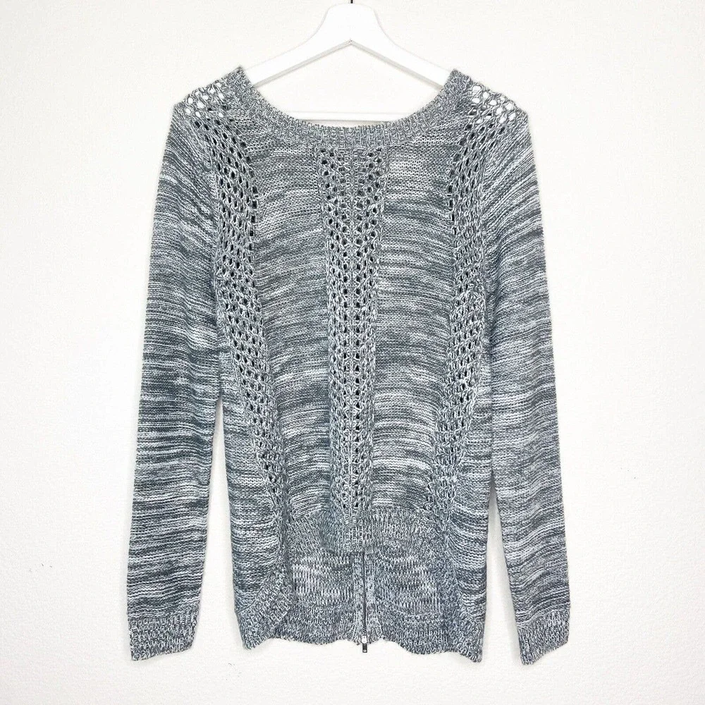 Altar'd State Gray Two Way Zip Back Mulit Knit Pattern Sweater Sz S